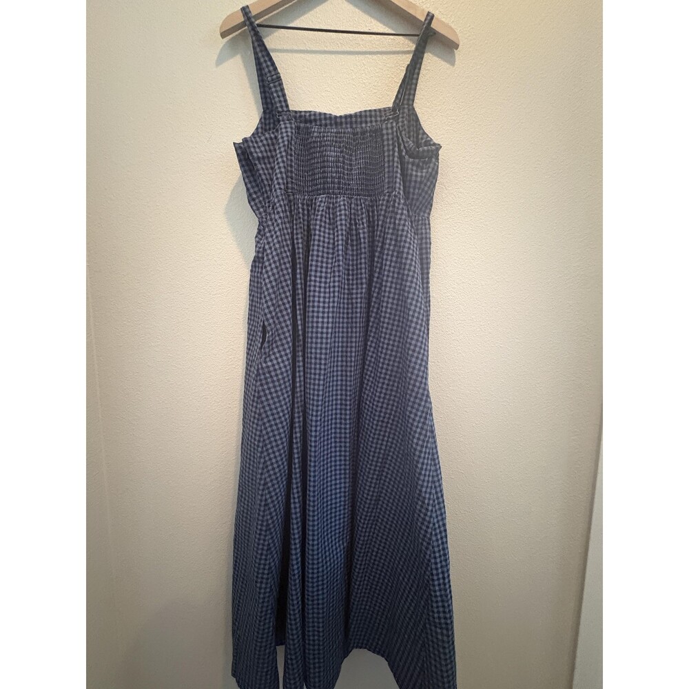 Marine Layer Demi Poplin Midi Dress Womens Large Blue Gingham Pima Cotton - Picture 7 of 12